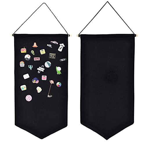 Hixixi 2pcs DIY Long Blank Canvas Banner Flags Wall Display Banners Enamel Pin Banners Collection Lapel Badge Storage Canvas Wall Hanging with Rod (Black)