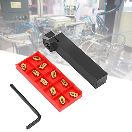 Lathe Grooving Turning Tool Holder, Grooving Cut-Off Holder Tool, Grooving Lathe Tool Holder + 10pcs SP300 Carbide Inserts + Wrench, for Steel Semi-Finishing