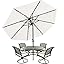 Outsunny Halfronde Parasol met Zonne-verlichting - Ruimtebesparend