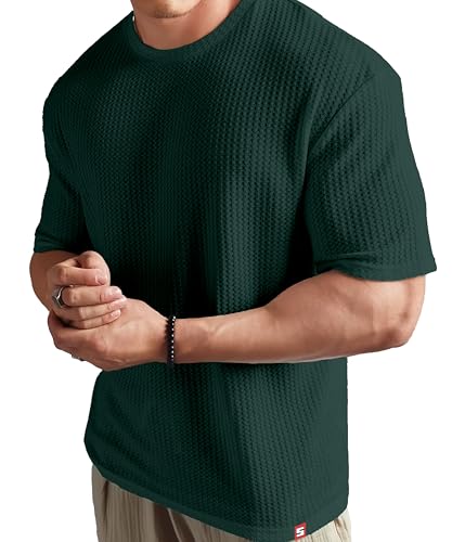 Image of SHODOX Men Oversized T Shirt Solid Dotted Design | Round Neck Loose Fit Drop Shoulder Casual T-Shirt for Men