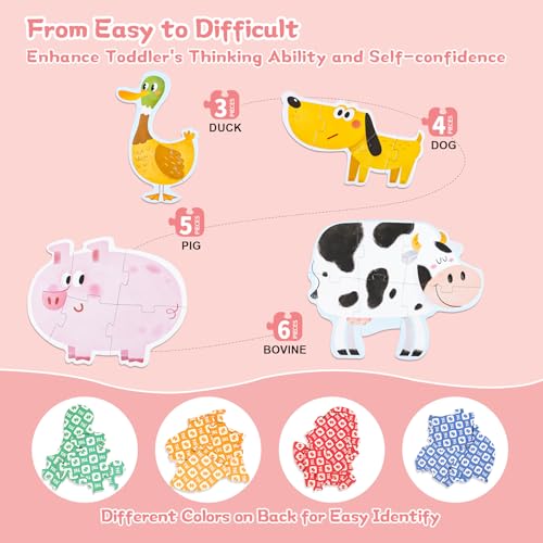 Image of TOI Large Piece Toddler Puzzles for 2-4, Beginner Puzzles - Farm Animal | 4 Packs Kid Animal Shape Preschool Learning Jigsaw Puzzle, Educational Desktop Floor Game, School Activity for Boy Girl Gift