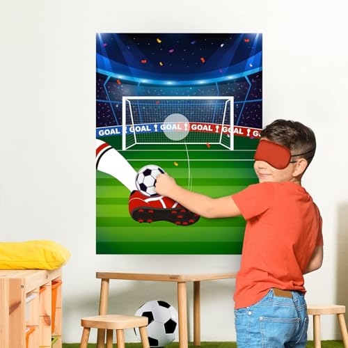 Image of WERNNSAI Soccer Party Game for Kids Sports Themed Party Decorations | Pin The Soccer on The Goal,Football Party Games for Classroom Activities,28 inch x 21 inch Poster with 24 Stickers and Blindfold