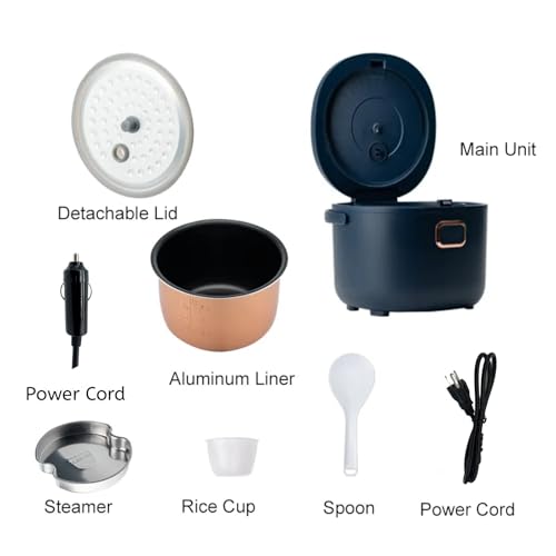 Image of 12V /24V /110V Rice Cooker Mini 2L Portable Multicooker 24h Keep Warm Small with Steam Tray Picnic Camping Travel For Car /Truck /Home (Blue)
