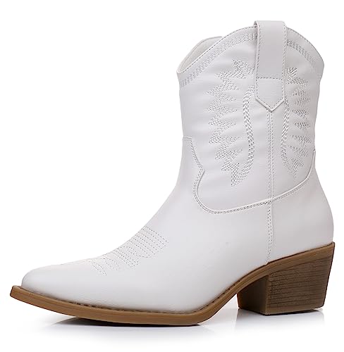 GLOBALWIN White Cowgirl Boots Pointed Toe