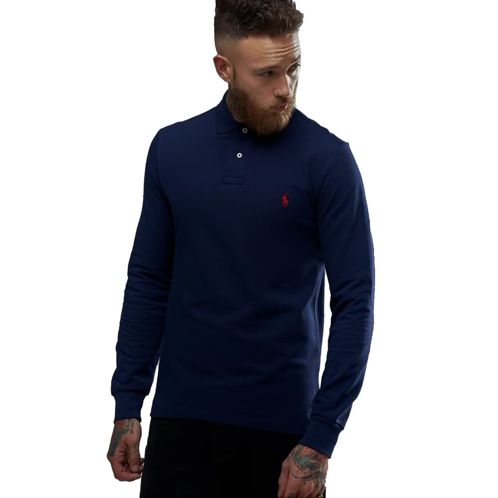 Polo Ralph Lauren Men's Blue Long Sleeve Polo Custom Slim Fit, Medium