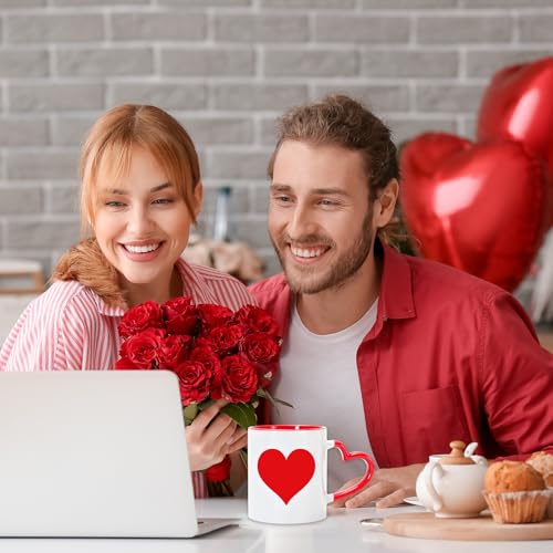 Whaline Valentine's Day Mug Ceramic Drinking Cup Red Love Heart Coffee Mug for Anniversary Wedding Engagement Supplies Table Centerpieces, 12oz by Whaline - Image 5