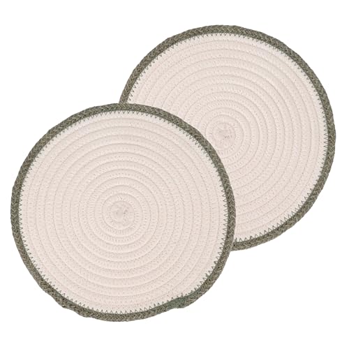Image of DENOVA Cotton Rope Trivet for Hot Pots and Pans (Cream & Mixed Green Line (Pack of 2)