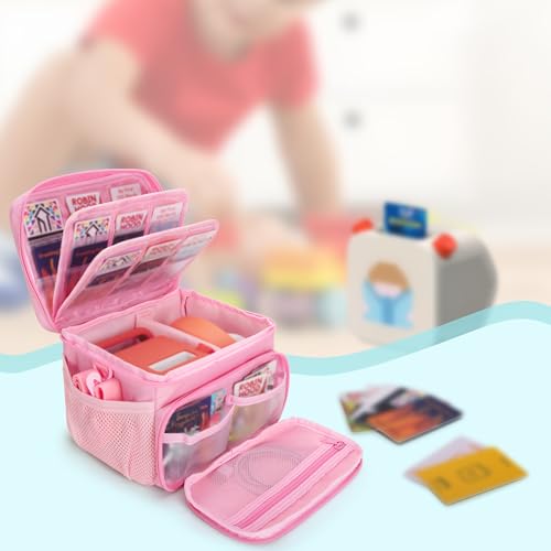 LoDrid Aufbewahrungstasche kompatibel mit Yoto Player (3. Generation), Kartenhalter für bis zu 30 Karten, Tragetasche für Bluetooth-Audio-Lautsprecher und Kopfhörer-Zubehör, Rosa (nur Hülle)