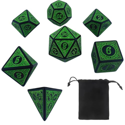 WeddHuis Set di dadi poliedrici DND da 7 pezzi per Dungeon and Dragons MTG RPG D&D (D20, D12, D10, D%, D8, D6, D4) (Verde)