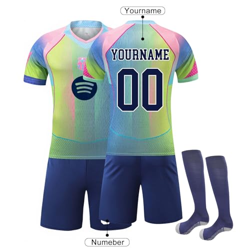 Camiseta Fútbol Barcelona Personalizadas Nombre Número, equipación Fútbol DIY con Conjunto Top Pantalón Corto y Calcetines Regalo de Fútbol para Hombres y Niño