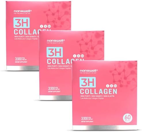 NANOWELL 3H Collagen Peptide 60 Sticks X 3 Boxes for 3 Months – I, II, & III with Vitamin A,C, E Hydrolyzed Elastin Peptide and Hyaluronic Acid – Hair, Nail, Skin, and Joint Support (180 Count) NANOWELL 3H Collagen Peptide 60 Sticks X 3 Boxes for 3 Months – I, II, & III with Vitamin A,C, E Hydrolyzed Elastin Peptide and Hyaluronic Acid – Hair, Nail, Skin, and Joint Support (180 Count)