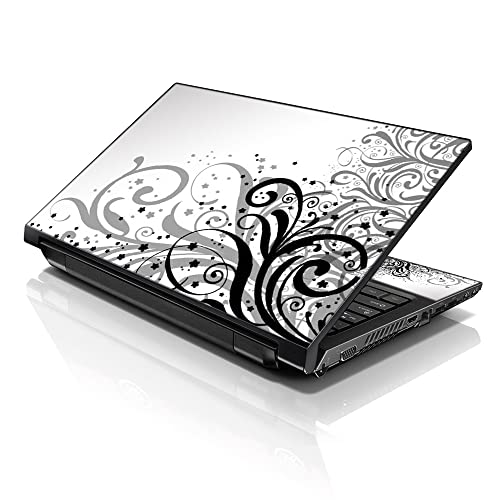 Image of LSS Laptop 15 15.6 Skin Cover with Colorful White and Grey Floral Pattern for HP Dell Lenovo Apple Asus Acer Compaq - Fits 13.3 inch 14 inch 15.6 inch 16 inch (2 Wrist Pads Free)