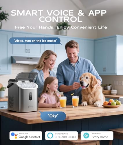 Image of ecozy Nugget Ice Maker Countertop, Smart Portable Crushed Ice Maker with Voice Control, Pellet Chewable Ice 33lbs /24H, Self-Cleaning, with APP WiFi, Timer Function and Status Alerts, Bonus TDS Meter