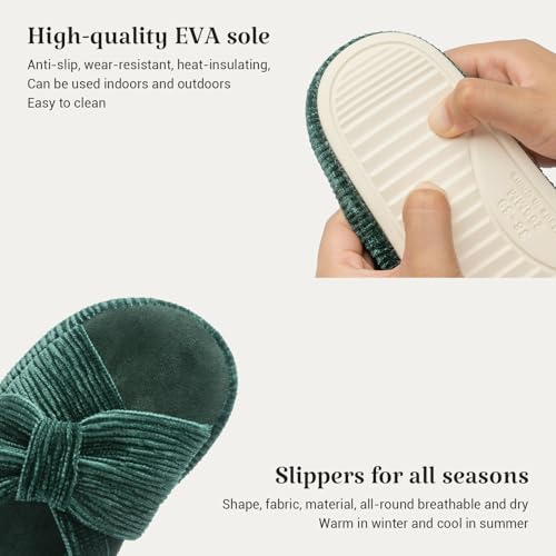 Image of Chantomoo Slippers for Women Memory Foam House Bedroom Corduroy Bow Crossbands Slipper Shoes Comfy Trendy Gift Slippers