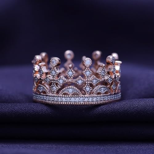 AFFY Royal Style Round Shape White Cubic Zirconia Crown Ring in 14K Gold Over Sterling Silver3