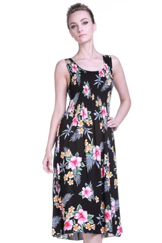 Image of Family Matching Hawaiian Clothes, Hibiscus Black | Black Hibiscus Print • Soft Rayon Fabric • Family Matching Outfits • Vacation Ready • Luau Party Wear