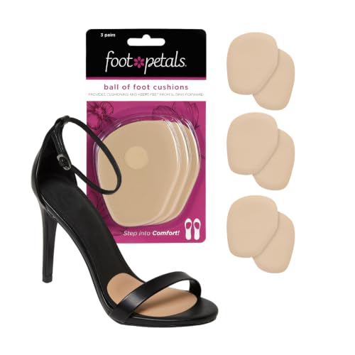 Foot Petals Ball of Foot Cushions Metatarsal Pad Lasting Comfort Relief Prevent Toe Sliding Overhang Womens Heels 3 Pair (Pack of 3)