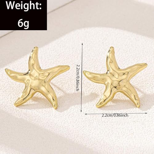 14K Gold Plated Starfish Earrings for Women Trendy, Boho Summer Beach Starfish Earring Gold Statement Hypoallergenic Studs Vacation Outfits Accessories Jewelry3
