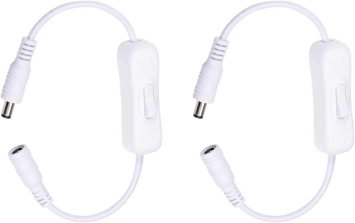 Inline Rocker Switch Male to Female Power Cable ON/OFF Switch, [for LED Strip Lighting] - 2.4x0.8 Inch/White/2 Pcs