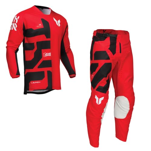 Motocross Jersey Trouser Suit Adults Launchmode Forge Motorbike MX Quad Off Road Enduro Dirt Bike ATV Cross Race Top and Pants Kit (TOP (XL),36 inches)