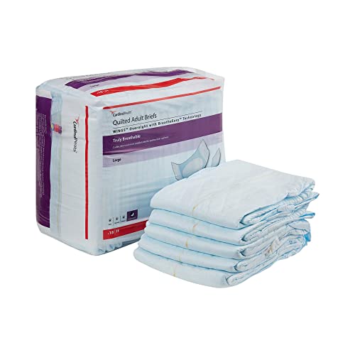 Cardinal Health Wings Incontinence Brief For Men And Women, Disposable Heavy Absorbency Disposable Underwear With Refastenable Tabs - Size Large, 18 Count, 4 Packs, 72 Total #TOP19