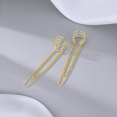 SLUYNZ 925 Sterling Silver No Piercing Cuff Earrings Chain for Women Wrap Earrings Tassel Clip On Ear4