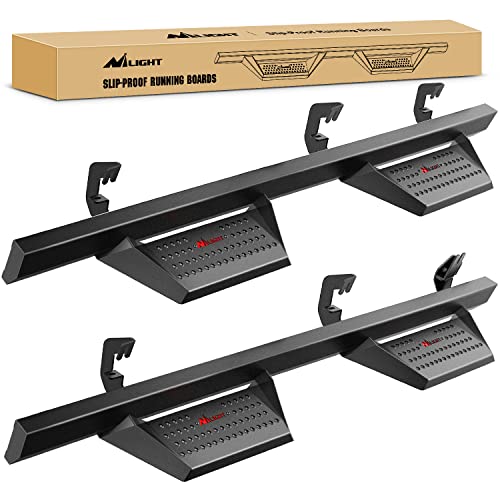 Image of Nilight Running Boards for 2007-2018 Chevy Silverado GMC Sierra 1500 2007-2019 Chevy Silverado GMC Sierra 2500HD 3500HD Crew Cab 4 Inch Drop Side Steps Bolt-on Black Powder Coated