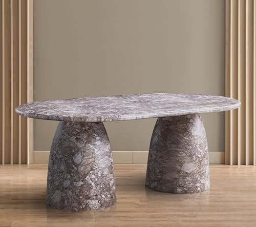 Image of Meridian Furniture 702Brown-T Cosenza Collection Art Deco 78 inch Indoor /Outdoor Concrete Dining Table with Brown Marble Finish, 78 inch W x 44.5 inch D x 30 inch H, Brown