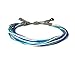 Unisex String Surf Bracelet with Hematite Stones in Grey, Aqua, White, Royal Blue and Metallic Silver: Handmade Pull Cord Ocean Surfer Bracelet by Rumi Sumaq