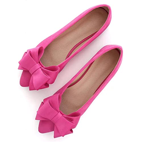 TN TANGNEST Women Fashion Bowknot Flats Comfort Pointed Toe Dress Shoes Rose red 38(6.5)