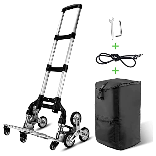 Yinleader Carro de Escalera de aleación de Aluminio, Carro Plegable | asa Extensible 106 cm | 6 Ruedas de Goma + Cuatro Ruedas giratorias 360° | Incluido