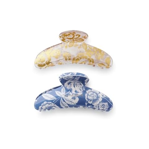 RIFLE PAPER CO. Large Claw Clip Set | Embroidered Fabric Headband, 100% Polyester, Soft Elastic Scrunchie Hair Bands (Bright Floral Pattern), English Rose (English Rose) Cover