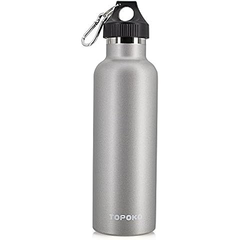 TOPOKO Colored Non-Rusty Stainless Steel Vacuum Water Bottle Double Wall Insulated Thermos, Sports Hike Travel, Leak Proof, BPA Free, 25 oz, Grey (Grey) Cover
