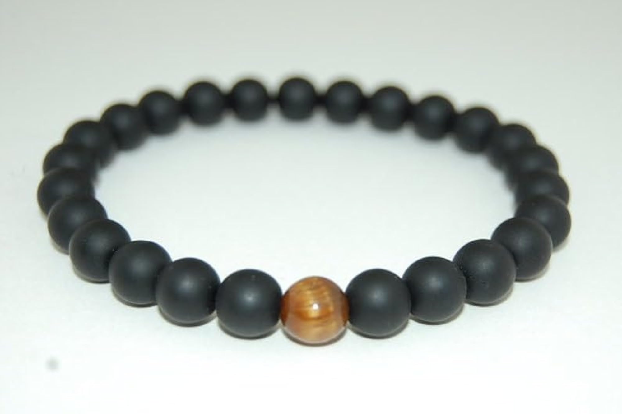 Unisex Natural Matte Onyx & Tigers Eye 8mm Stretchable Bracelet
