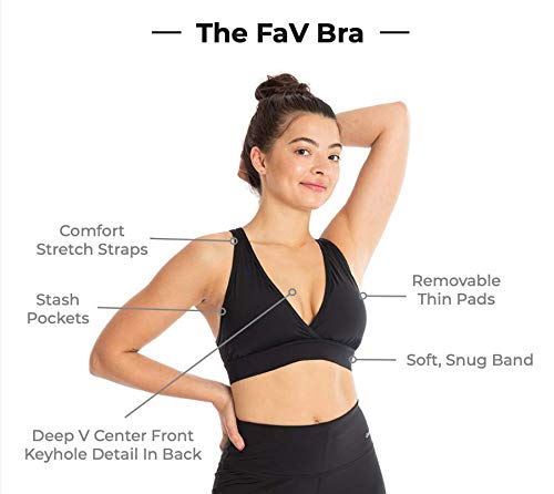 Image of Handful The FaV Bra, Medium Support Sports Bra, Pockets, Removable Pads, Deep Plunge Neck Line