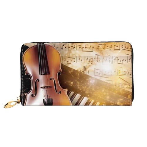 Piano Violin Music Notes Women Wallets Leather Zip Around Clutch Purses Waterproof Credit Card Holder With Phone Holder Ladies Travel Coin Purse