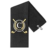 CGFN Golf Handtuch,Geschenke für Golfer, Mikrofaser Golfhandtuch mit Gesticktem Monogramm Golf Zubehör für Männer Frauen 40 * 60cm (Schwarzes Handtuch, C)