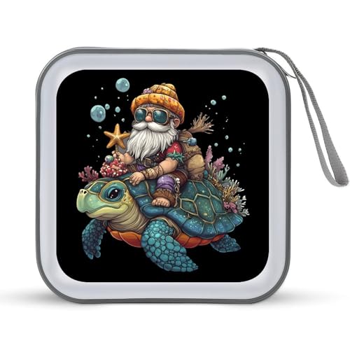 Dwarf Riding A Turtle CD Case Plastic DVD Case Holder Wallet Disc Storage Organizer for Car Travel
