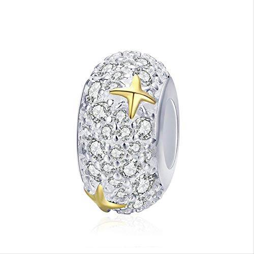 925 Sterling Silver Dazzling Star Spacer Beads Clear Cz Charms Fit Charm Bracelet DIY Jewelry Making
