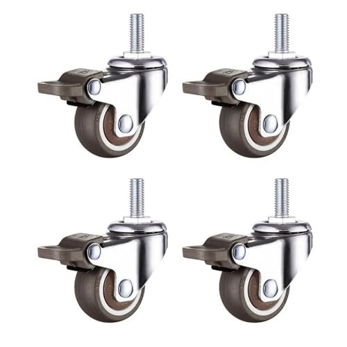 Roulettes pivotantes à tige filetée 1 pouce avec frein pour chaise et meuble 4pcs