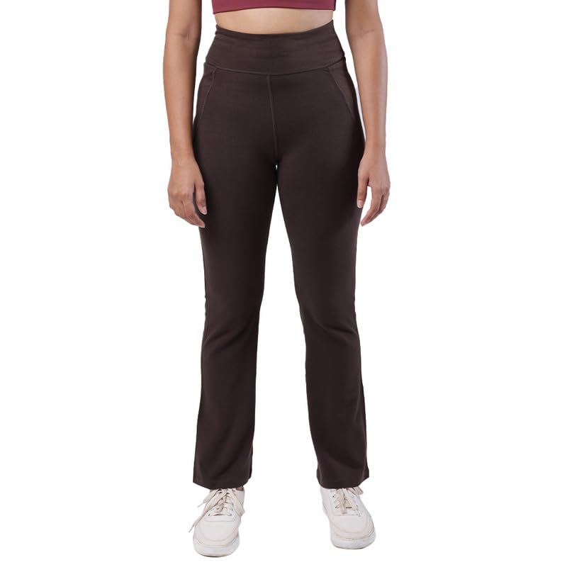 Image of Blissclub AM:PM Cotton Flare Pants for Women Above 5'5 ft Tall | Wide Waistband, 4 Pockets | Bell Bottom Pants and high Waist Trousers for Office wear