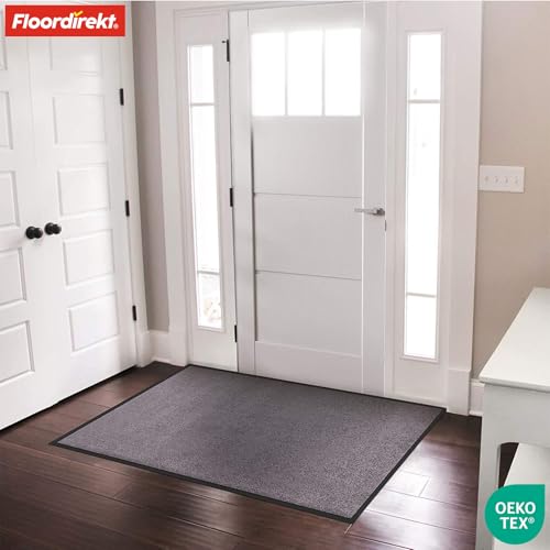 Floordirekt Schmutzfangmatte Rhine - waschbare & leistungsstarke Fußmatte - Sauberlaufmatte mit Rutschfester Rückseite - Türmatte für den Eingangsbereich (Grau (Sparrow), 90 cm x 120 cm)