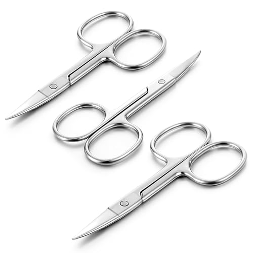 3 Stück Gebogene Hautschere, Maniküre Schere Edelstahl Schere für Gesichtsbehaarung, Mehrzweckschere für Nagel, Gesichtsbehaarung, Augenbraue, Wimper, trockene Haut