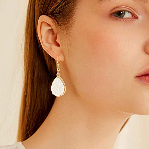 Baublestar Chic Simulated Druzy Earrings Tear Drop Dangle Gold Earrings For Women Girl White Stone Crystal Sparkly Oval Ore Jewelry #TOP1