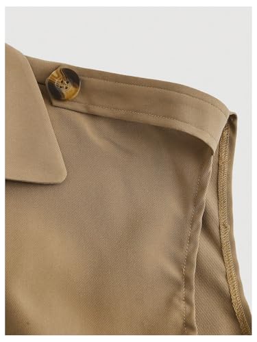 GORGLITTER Women's Cropped Trench Coat Belted Cap Sleeve Lapel Collar Vest Coats4