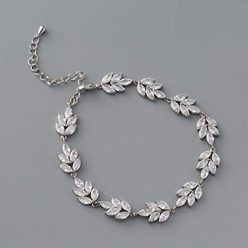 SWEETV Bracelet Wedding Bridal for Brides,Bridesmaid-Crystal Cubic Zirconia Bracelet Leaf Vine Vintage Style4
