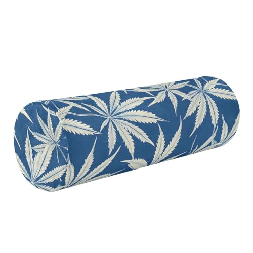 miaozhen Marijuana Pattern White Blue Sleep Neck Roll Pillow Decorative Cylinder Pillows for Bed almohada de Cuello para dormir 5.5''x17''