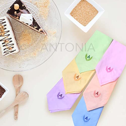 Image of ANTONIA Personalized Cotton Women's Handkerchiefs with Embroidered Initials, Assorted Colours (33 cm x 33 cm)