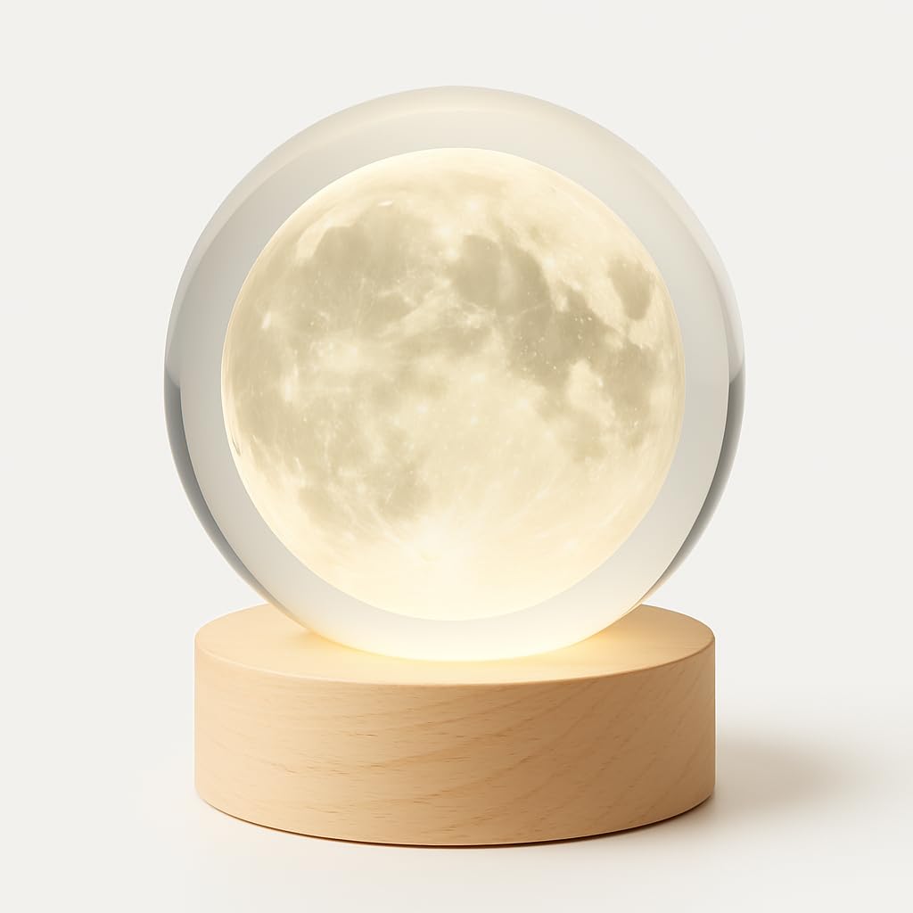 3D Moon Crystal Ball Night Light | 3D Galaxy Crystal Ball Night Light Night Lamp (8 cm, White, Brown)-image-31