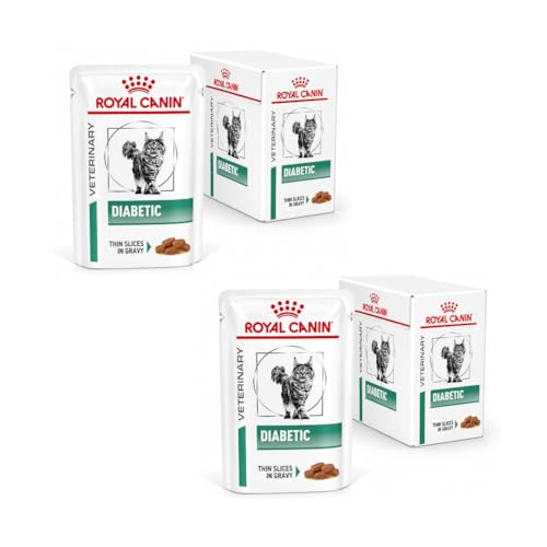 Royal Canin Veterinary Diabetic | Paquete Doble | 2 x 12 x 85 g | Alimento Completo para Gatos | para Regular el aporte de glucosa | con trocitos Finos en Salsa